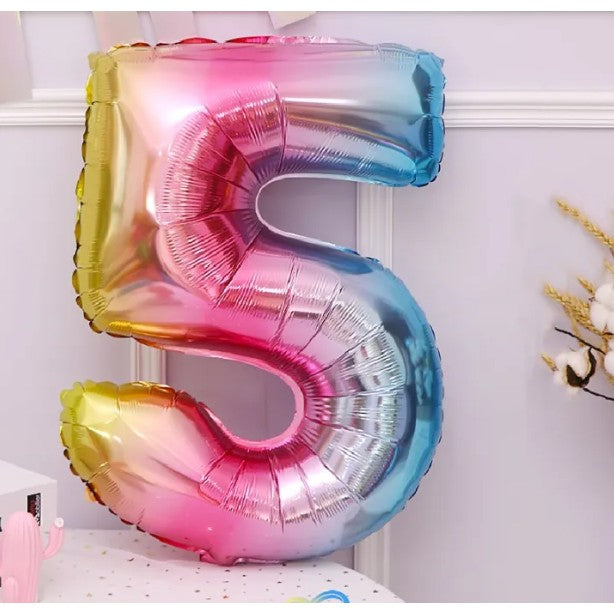 Balon Aniversar Cifra 5, Figurina Petrecere, Umflare Aer sau Heliu, Folie de Aluminiu, Multicolor, 40 cm, Pai Inclus