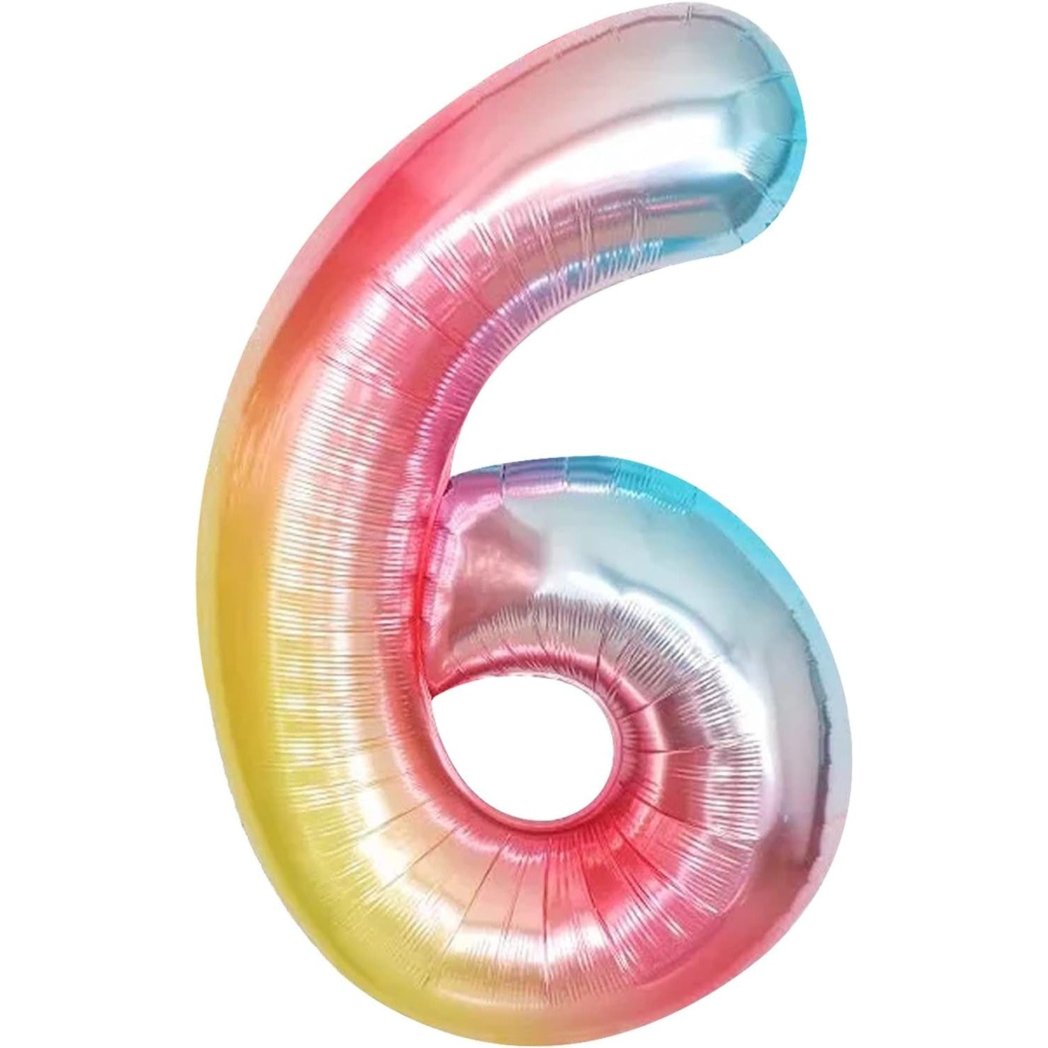 Balon Aniversar Cifra 6, Figurina din Folie Metalizata de Aluminiu, Umflare cu Aer sau Heliu, Include Pai, Multicolor, 40 cm