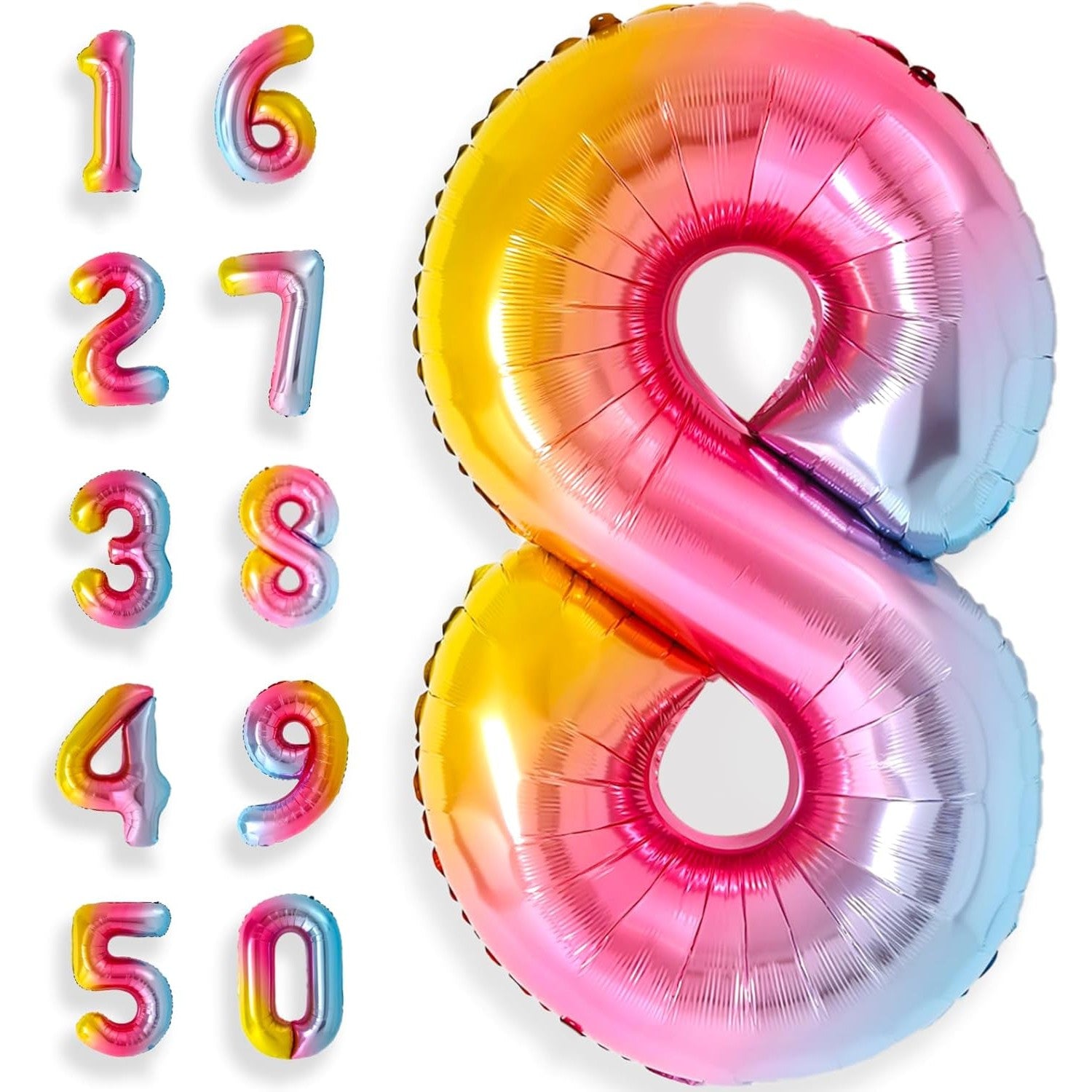 Balon Aniversar Cifra 8, Figurina din Folie Metalizata, Umflare Aer sau Heliu, Include Pai Umflare, Multicolor, 40 cm