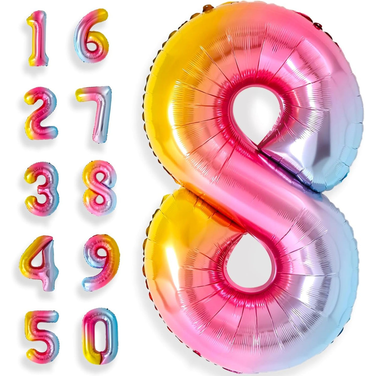 Balon Aniversar Cifra 8, Figurina din Folie Metalizata, Umflare Aer sau Heliu, Include Pai Umflare, Multicolor, 40 cm