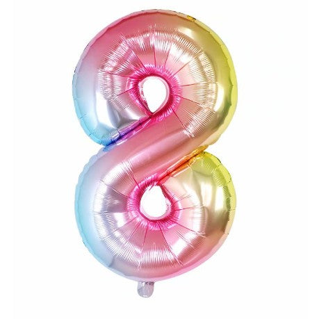 Balon Aniversar Cifra 8, Figurina din Folie Metalizata, Umflare Aer sau Heliu, Include Pai Umflare, Multicolor, 40 cm
