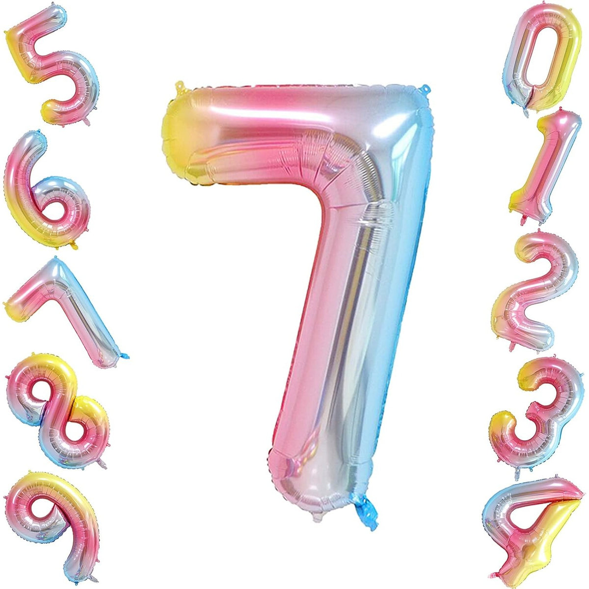 Balon Aniversar Cifra 7, Figurina din Folie Metalizata, Umflare Aer sau Heliu, Set cu Pai Inclus, 40 cm, Multicolor