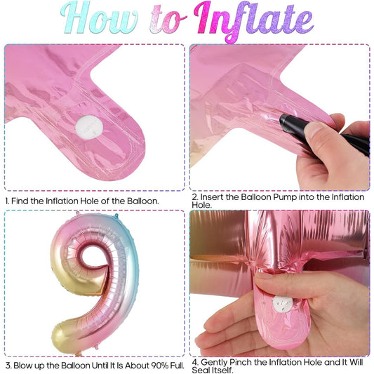 Balon Aniversar Cifra 9, Figurina din Folie de Aluminiu Metalizata, Umflare cu Aer sau Heliu, include Pai pentru Umflare, Multicolor, 40 cm