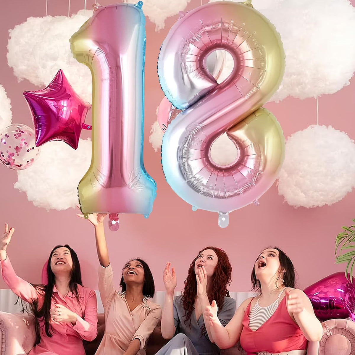 Balon Aniversar Cifra 1, Figurina din Folie Metalizata, Efect Gradient Multicolor, Umflare Aer sau Heliu, Include Pai, 40 cm