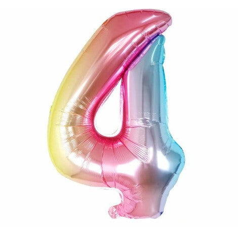 Balon Aniversar Cifra 4, Figurina din Folie de Aluminiu, Umflare Aer sau Heliu, include Pai Umflare, Multicolor, 40 cm
