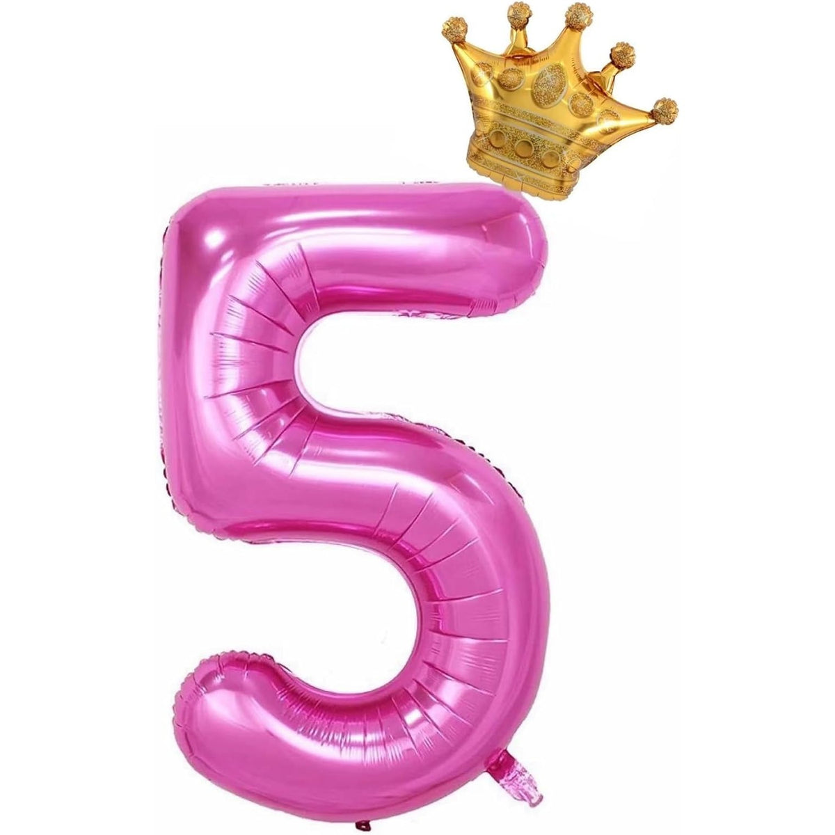 Balon Din Folie Metalizata, Figurina Cifra 5 cu Coroana, Decoratiuni Aniversare, Set cu Pai Inclus, Umflare Aer sau Heliu, Inaltime 100 cm, Roz