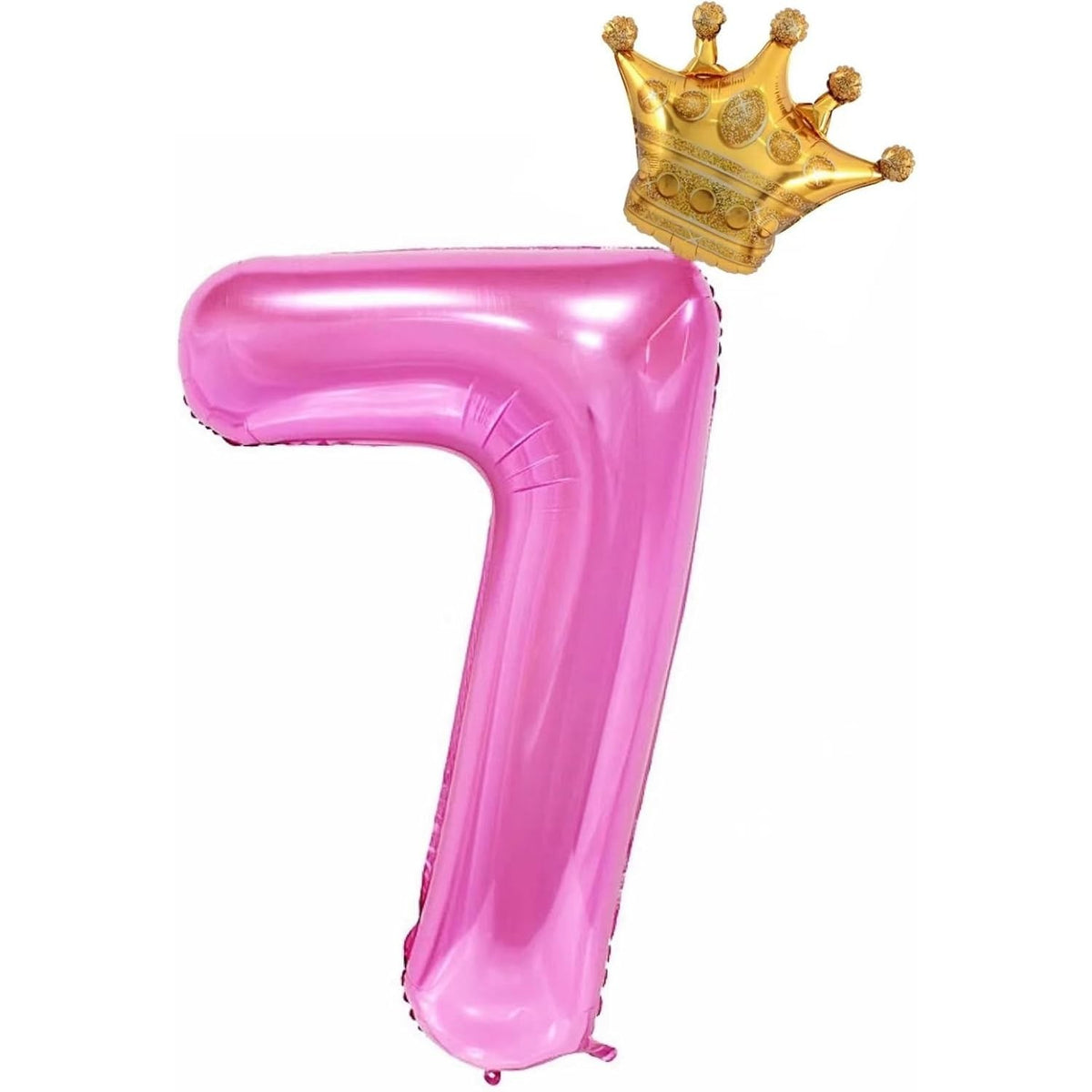 Balon Aniversar Cifra 7 cu Coroana, Figurina Uriasa din Folie Metalizata, Umflare Aer sau Heliu, Inaltime 100 cm, Roz, 1 Bucata