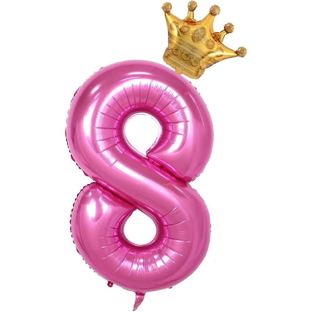 Balon Aniversar Cifra 8 cu Coroana, Figurina Uriasa Aniversare, Folie Metalizata, Umflare Aer sau Heliu, Include Pai, 100 cm, Roz