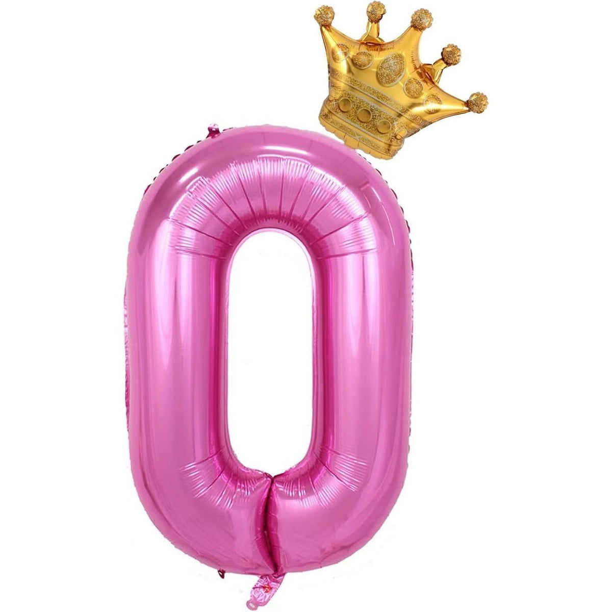 Balon Aniversar Cifra 0 cu Coroana, Figurina din Folie Metalizata, Set Decoratiuni Petrecere cu Pai Inclus, Umflare Aer sau Heliu, 100 cm, Roz