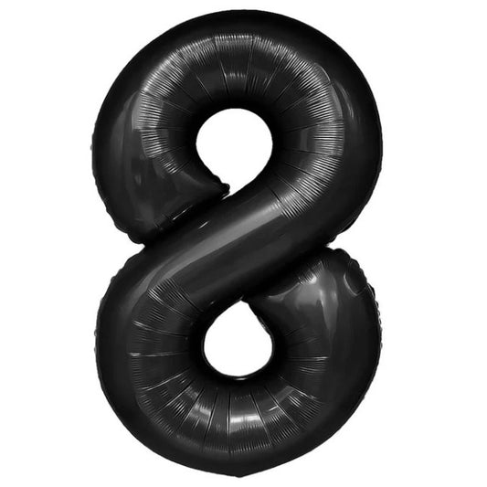 Balon Aniversar Cifra 8, Figurina din Folie de Aluminiu Metalizata, Umflare Aer sau Heliu, Include Pai, 40 cm, Negru