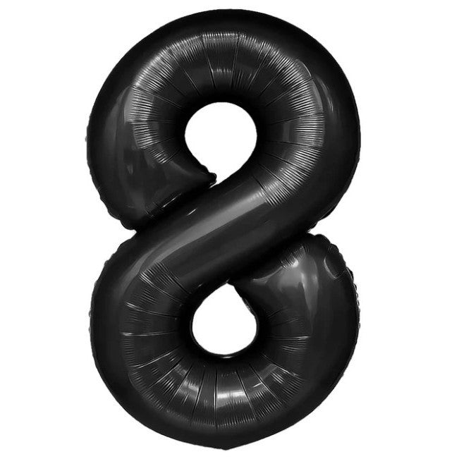 Balon Aniversar Cifra 8, Figurina din Folie de Aluminiu Metalizata, Umflare Aer sau Heliu, Include Pai, 40 cm, Negru