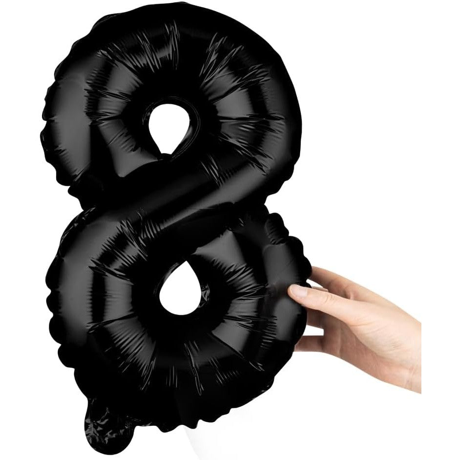 Balon Aniversar Cifra 8, Figurina din Folie de Aluminiu Metalizata, Umflare Aer sau Heliu, Include Pai, 40 cm, Negru