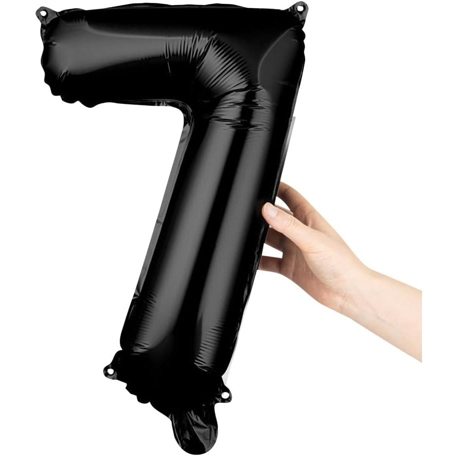 Balon Aniversar Cifra 7, Figurina din Folie Metalizata, Umflare cu Aer sau Heliu, Include Pai, Negru, 40 cm