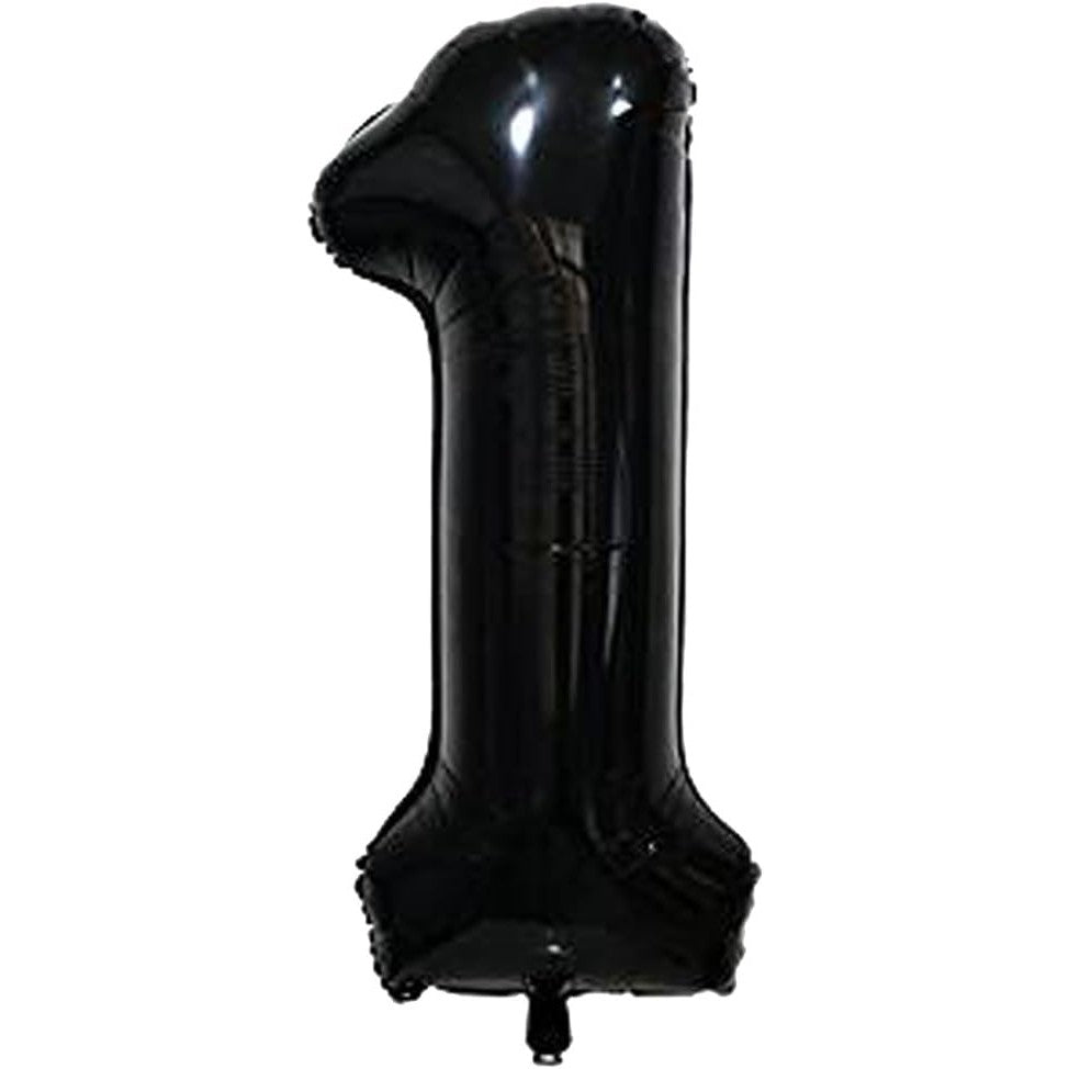 Balon Aniversar Cifra 1, Figurina din Folie Metalizata, Umflare Aer sau Heliu, Pai Inclus, 40 cm, Negru