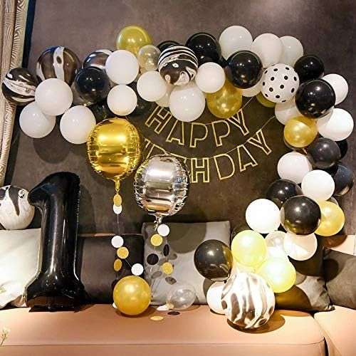 Balon Aniversar Cifra 1, Figurina din Folie Metalizata, Umflare Aer sau Heliu, Pai Inclus, 40 cm, Negru