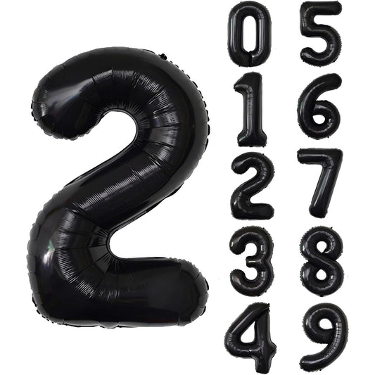 Balon Aniversar Cifra 2, Figurina din Folie Metalizata, Umflare cu Aer sau Heliu, Include Pai de Umflare, Negru, 40 cm