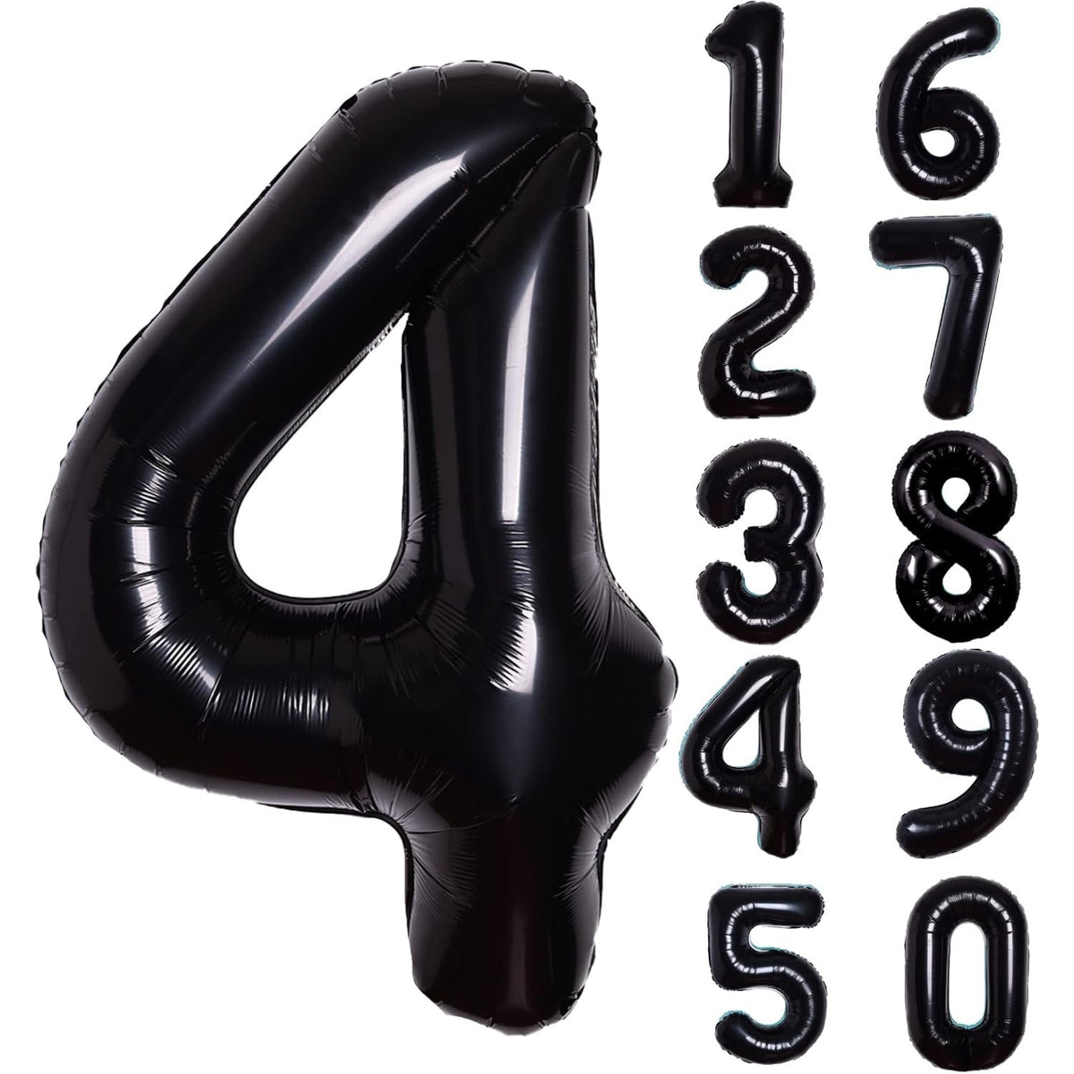 Balon Aniversar Cifra 4, Figurina din Folie Metalizata, Umflare cu Aer sau Heliu, Pai Inclus, Negru, 40 cm