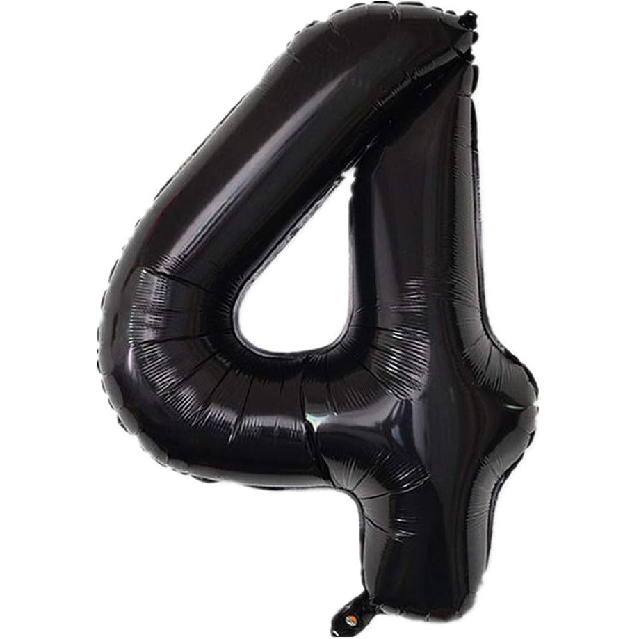 Balon Aniversar Cifra 4, Figurina din Folie Metalizata, Umflare cu Aer sau Heliu, Pai Inclus, Negru, 40 cm