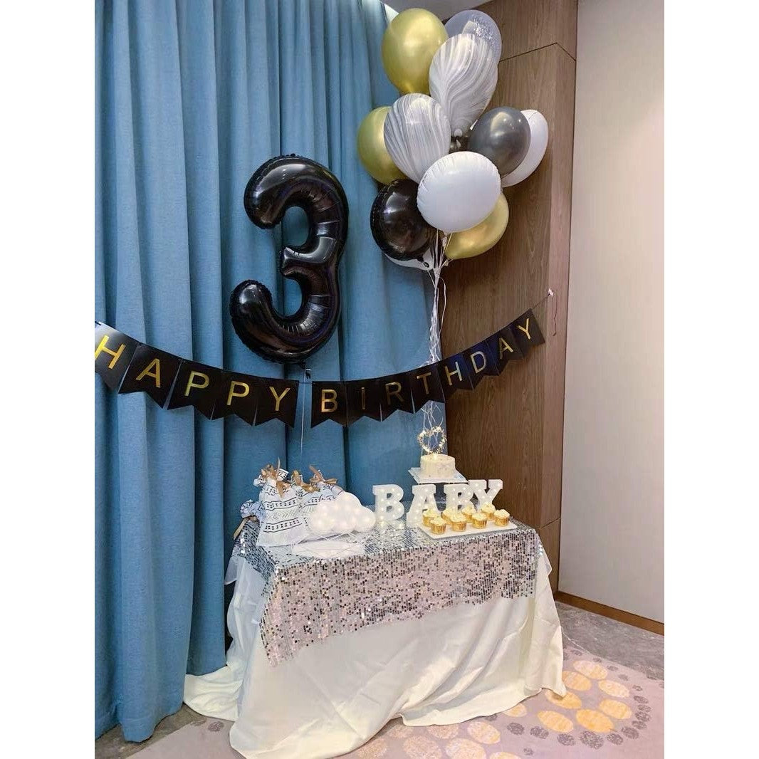 Balon Aniversar Cifra 3, Figurina din Folie Metalizata de Aluminiu, Umflare Aer sau Heliu, 40 cm, Negru