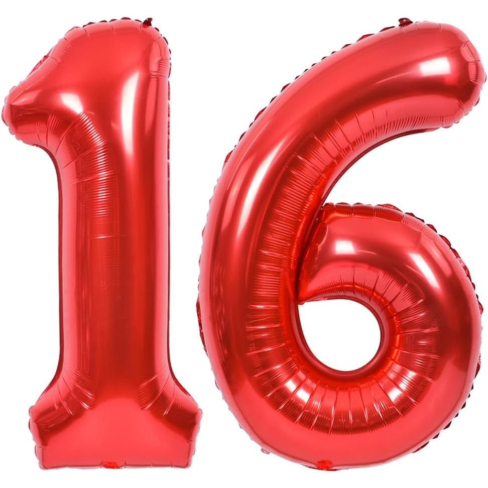 Balon Aniversar Cifra 6, Figurina din Folie Metalizata, Umflare cu Aer sau Heliu, Include Pai, Rosu, 40 cm