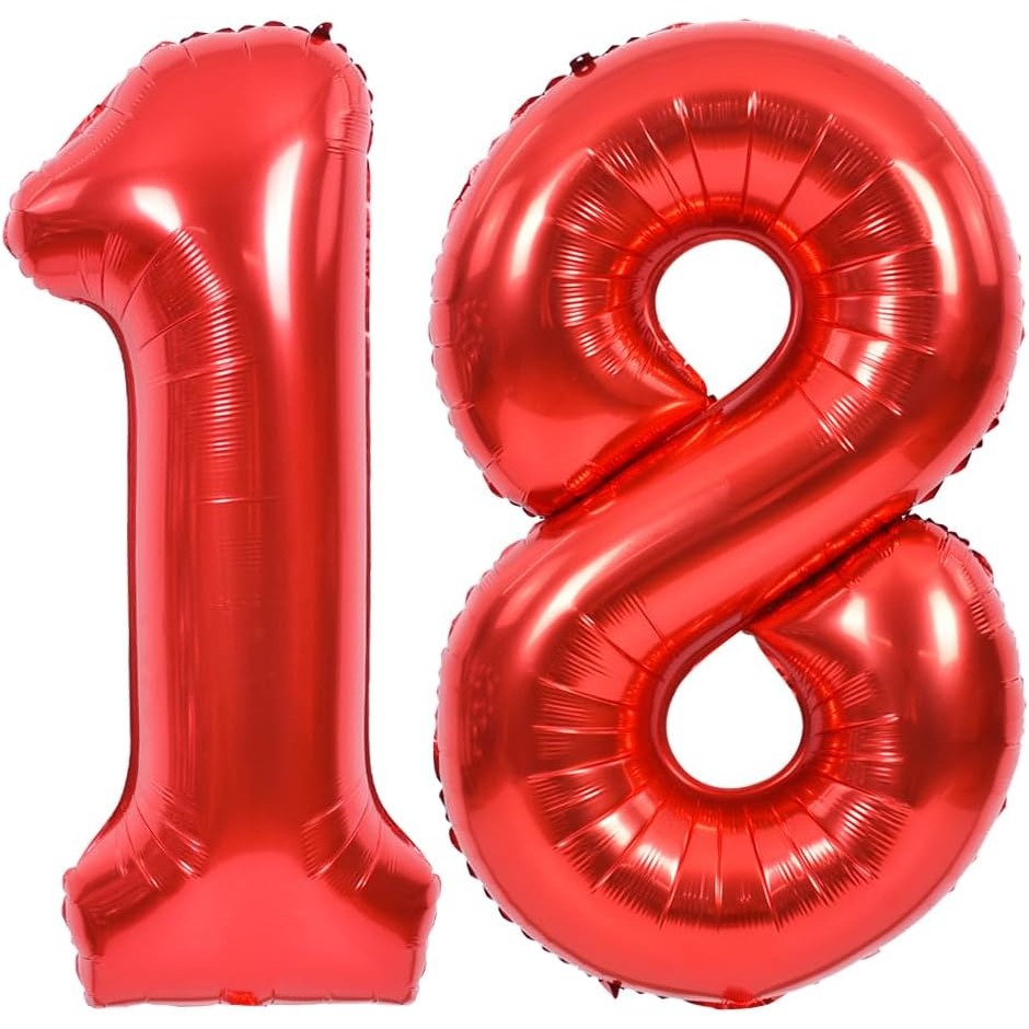 Balon Aniversar Cifra 8, Figurina din Folie Metalizata, Umflare cu Aer sau Heliu, include Pai, Rosu, 40 cm
