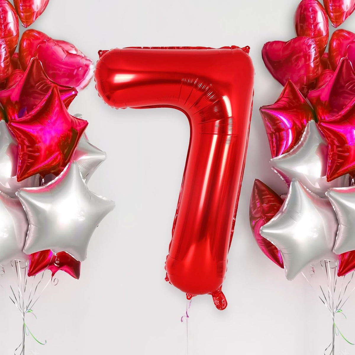 Balon Aniversar Cifra 7, Figurina din Folie Metalizata, Decor Petrecere, Umflare Aer sau Heliu, Include Pai, 40 cm, Rosu