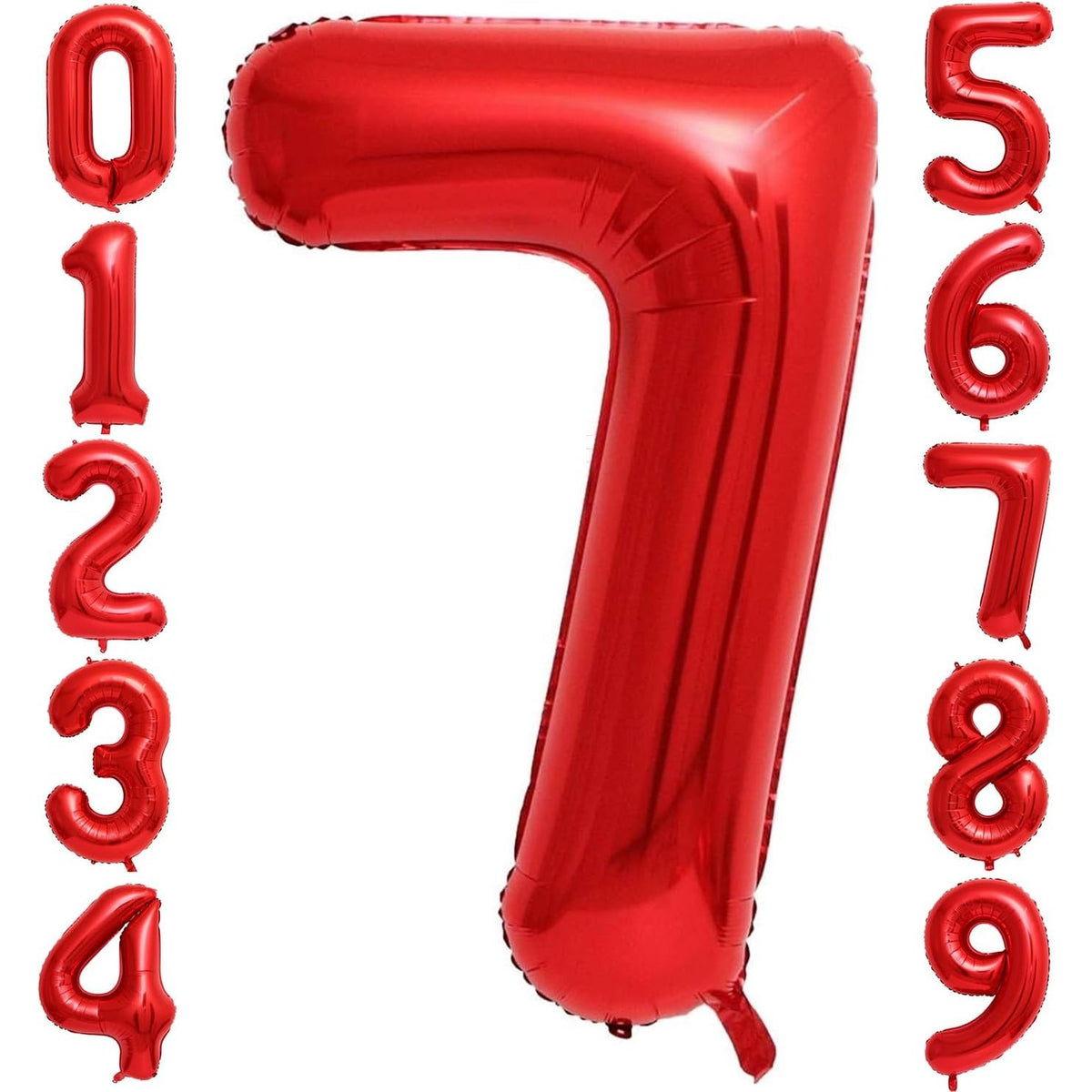 Balon Aniversar Cifra 7, Figurina din Folie Metalizata, Decor Petrecere, Umflare Aer sau Heliu, Include Pai, 40 cm, Rosu
