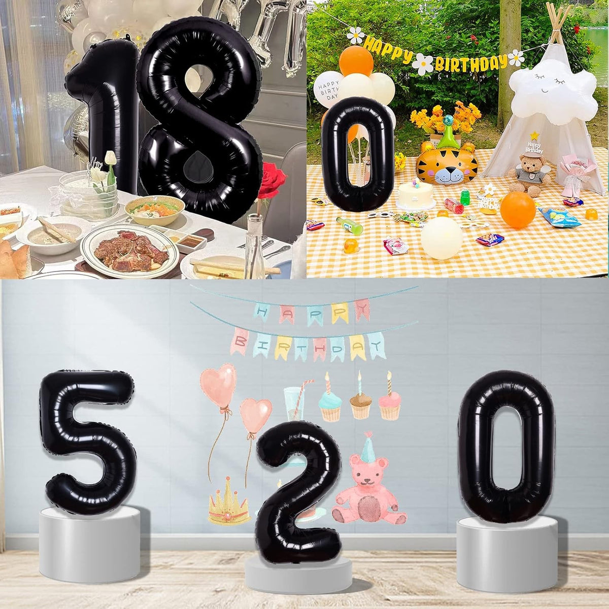 Balon Aniversar Cifra 0, Figurina din Folie Metalizata, Umflare Aer sau Heliu, Include Pai, Negru, 40 cm