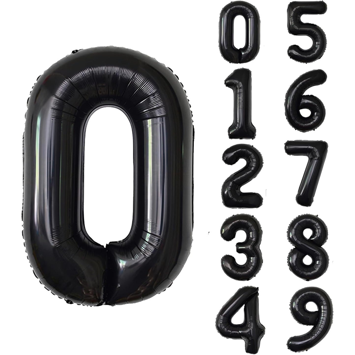 Balon Aniversar Cifra 0, Figurina din Folie Metalizata, Umflare Aer sau Heliu, Include Pai, Negru, 40 cm