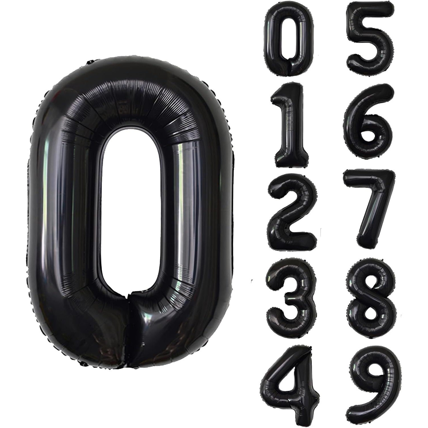 Balon Aniversar Cifra 0, Figurina din Folie Metalizata, Umflare Aer sau Heliu, Include Pai, Negru, 40 cm