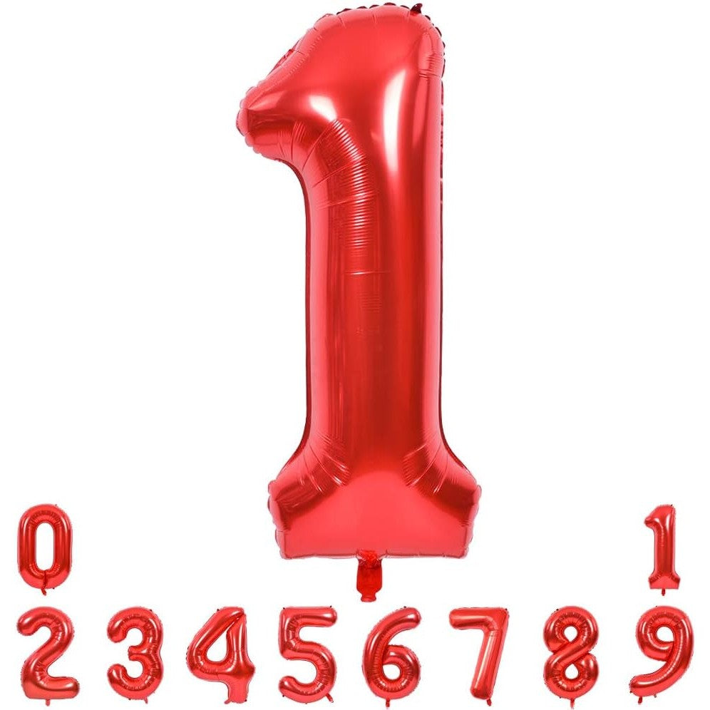 Balon Aniversar Cifra 1 din Folie Metalizata, Figurina pentru Petrecere, Umflare cu Aer sau Heliu, Include Pai, 40 cm, Rosu