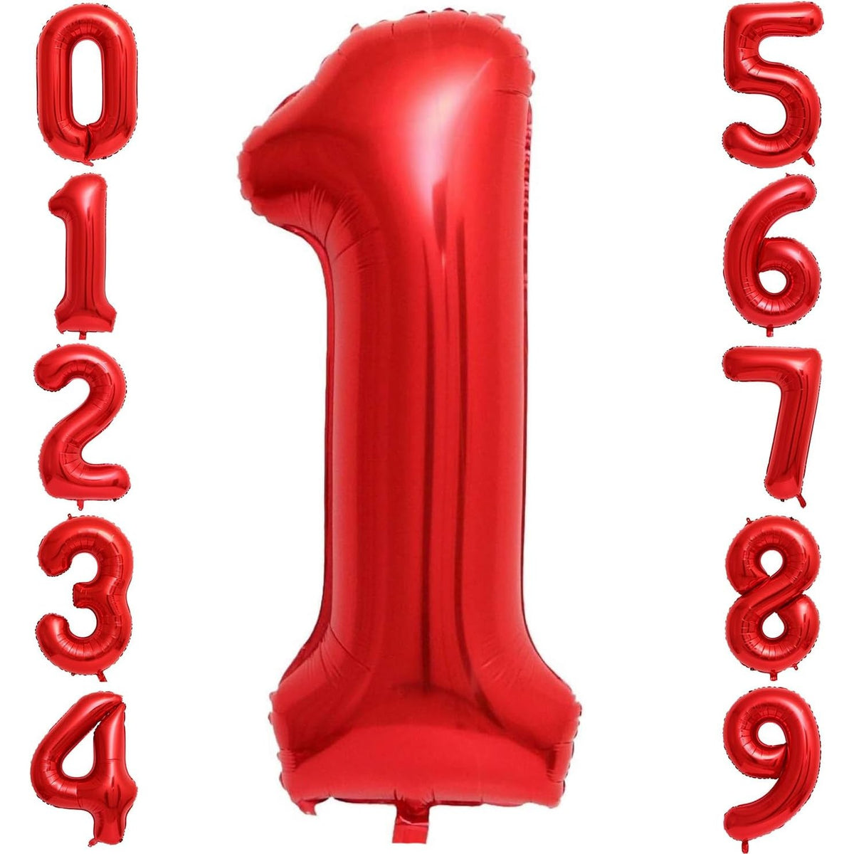 Balon Aniversar Cifra 1 din Folie Metalizata, Figurina pentru Petrecere, Umflare cu Aer sau Heliu, Include Pai, 40 cm, Rosu