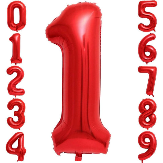 Balon Aniversar Cifra 1 din Folie Metalizata, Figurina pentru Petrecere, Umflare cu Aer sau Heliu, Include Pai, 40 cm, Rosu
