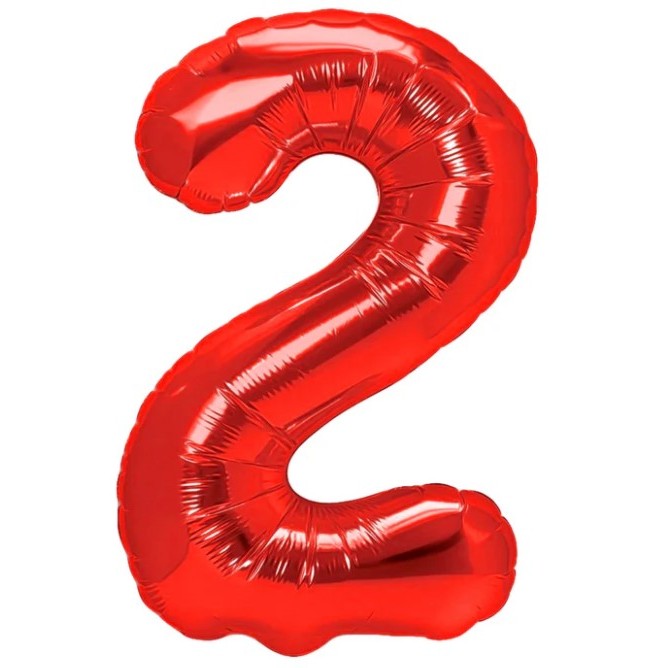 Balon Aniversar Cifra 2, Figurina din Folie Metalizata, Umflare Aer sau Heliu, Include Pai Umflare, Rosu, 40 cm