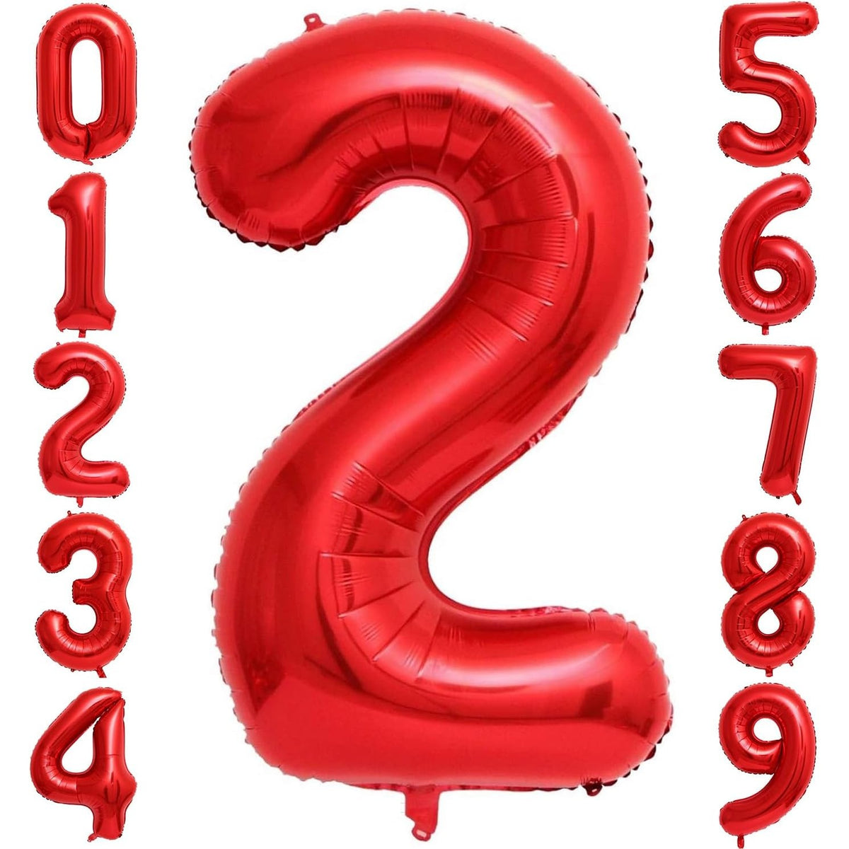 Balon Aniversar Cifra 2, Figurina din Folie Metalizata, Umflare Aer sau Heliu, Include Pai Umflare, Rosu, 40 cm