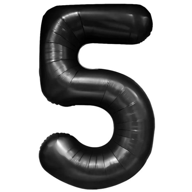Balon Aniversar Cifra 5, Figurina din Folie Metalizata, Umflare Aer sau Heliu, Include Pai, 80 cm, Negru