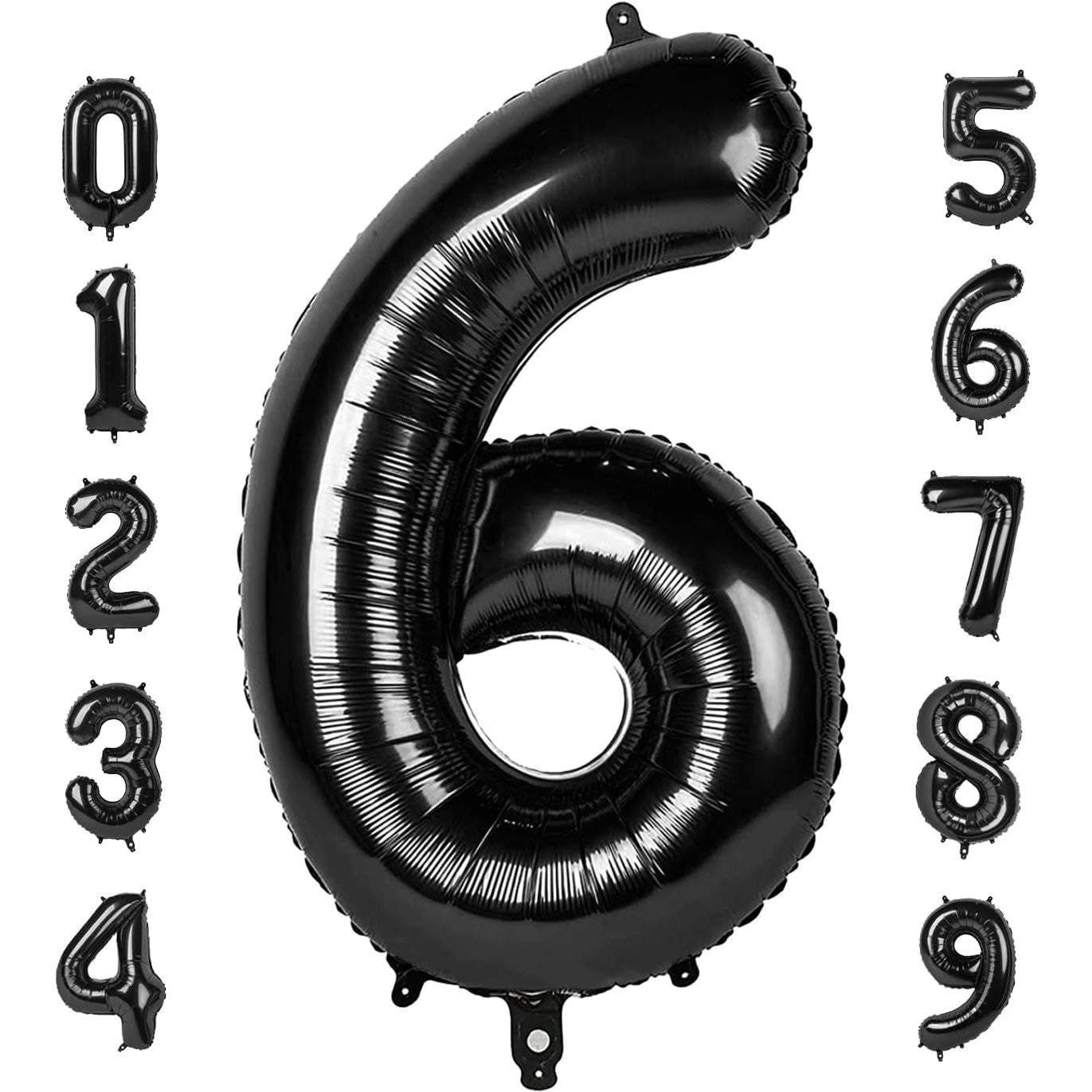 Balon Aniversar Cifra 6, Figurina din Folie Metalizata, Umflare cu Aer sau Heliu, include Pai, 80 cm, Negru