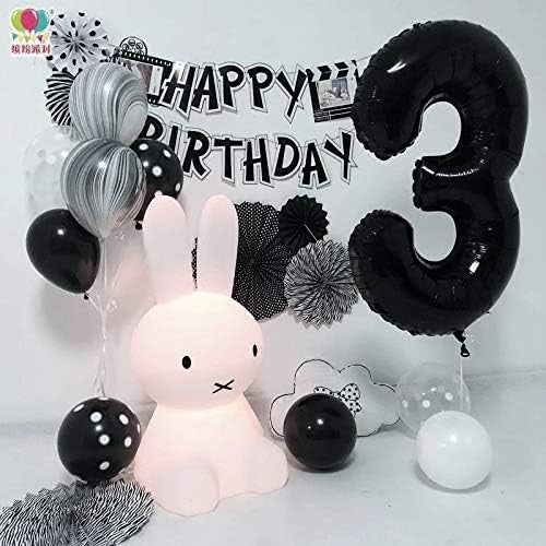 Balon Aniversar Figurina Cifra 3, Balon din Folie Metalizata pentru Petrecere, Umflare Aer sau Heliu, Include Pai, 80 cm, Negru