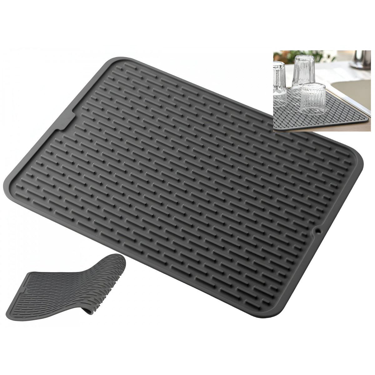 Covoras Scurgere Vase din Silicon, Suport Termorezistent pentru Blat, Material Flexibil si Izolator, 43x32.5 cm, Negru