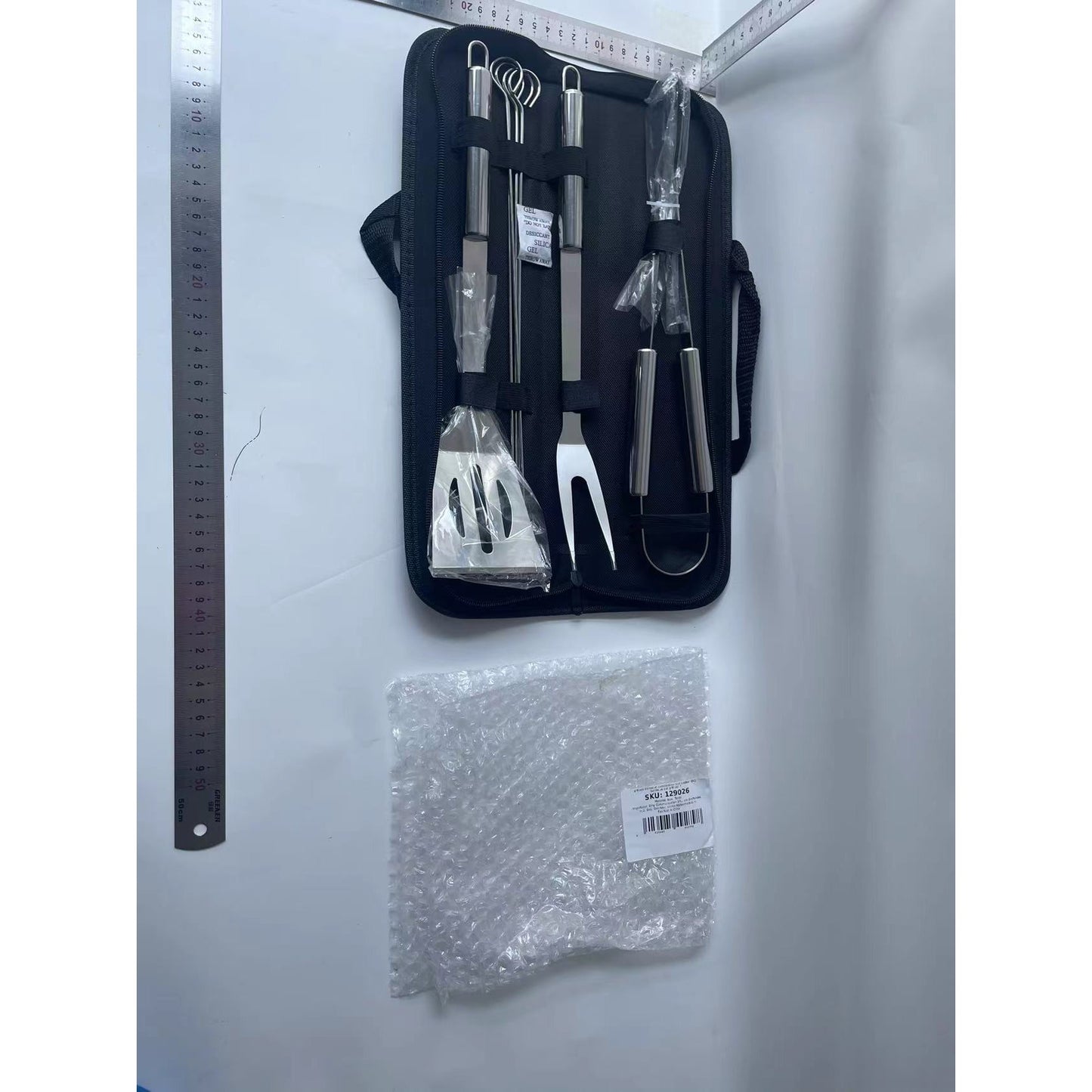Set Ustensile Pentru Gratar Cu Manere Ergonomice, Otel Inoxidabil Rezistent La Coroziune, Geanta Transport Oxford, Argintiu, 7 Piese