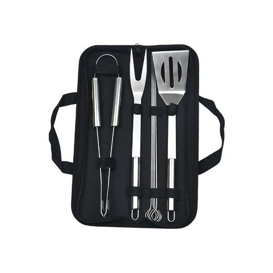 Set Ustensile Pentru Gratar Cu Manere Ergonomice, Otel Inoxidabil Rezistent La Coroziune, Geanta Transport Oxford, Argintiu, 7 Piese
