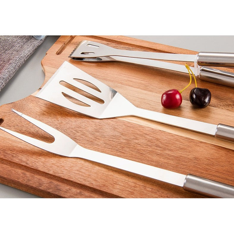 Set Ustensile pentru Gratar cu Termometru Digital si Manere Ergonomice, Otel Inoxidabil, Geanta Depozitare Oxford, 14 Piese, Argintiu