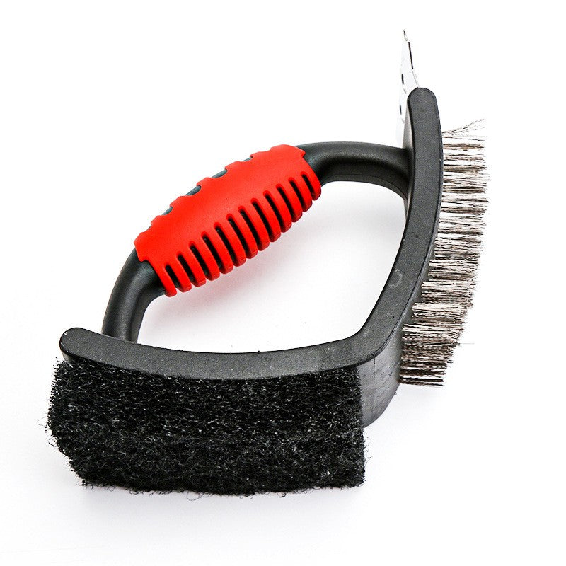 Perie Curatare Gratar 3 in 1, Perie din Otel Inoxidabil cu Racleta Metalica si Burete, Maner Ergonomic PP, 16 x 7 x 11 cm