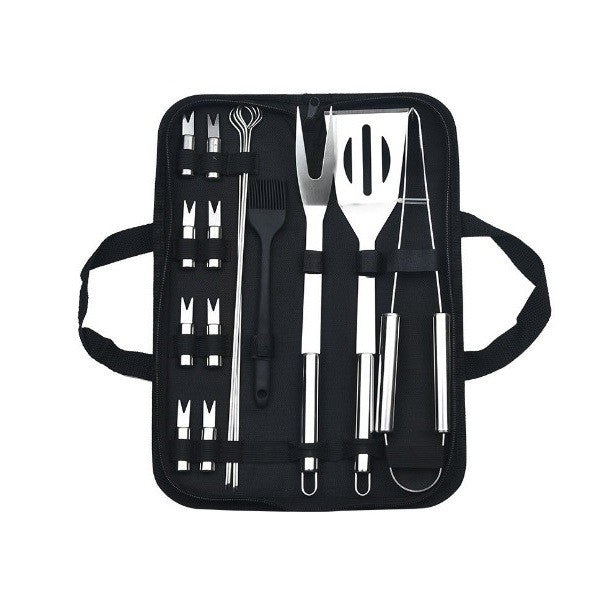 Set Ustensile pentru Gratar, Kit Accesorii BBQ cu Manere Ergonomice, Otel Inoxidabil cu Geanta Depozitare Oxford, 16 Piese, Argintiu
