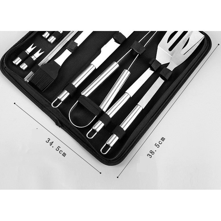 Set Ustensile pentru Gratar, 20 Piese din Otel Inoxidabil, Manere Ergonomice, Accesorii Barbierit si Gatit, Geanta Depozitare Oxford, Argintiu