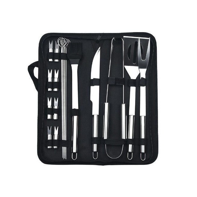 Set Ustensile Pentru Gratar Cu Manere Ergonomice, Otel Inoxidabil Rezistent La Coroziune, Geanta Depozitare Oxford, Argintiu, 18 Piese