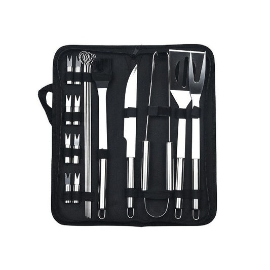 Set Ustensile Pentru Gratar Cu Manere Ergonomice, Otel Inoxidabil Rezistent La Coroziune, Geanta Depozitare Oxford, Argintiu, 18 Piese