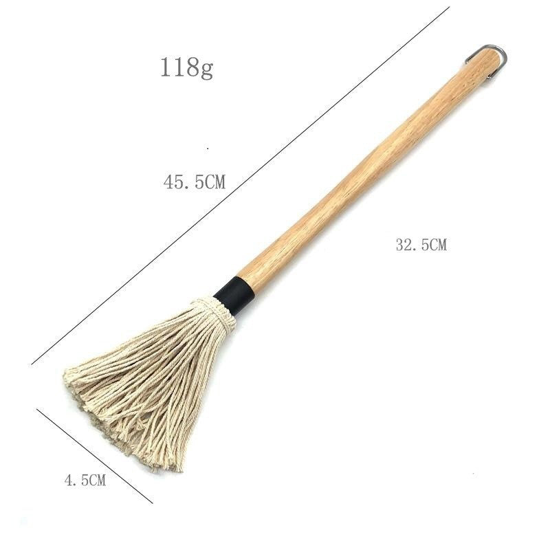 Pensula Tip Matura pentru Gratar, Aplicator Bumbac pentru Sosuri si Ulei, Maner Lung din Lemn cu Agatatoare, 45.5 x 4.5 cm, Maro