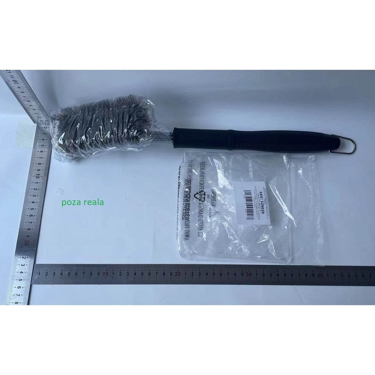 Perie de Sarma pentru Gratar, 3 Capete de Curatare, Otel Inoxidabil si Maner Lung de 45 cm, PP, Negru