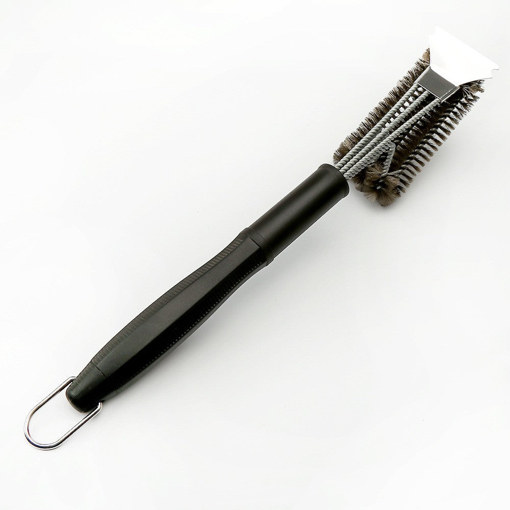 Perie de Sarma pentru Gratar, 3 Capete de Curatare, Otel Inoxidabil si Maner Lung de 45 cm, PP, Negru